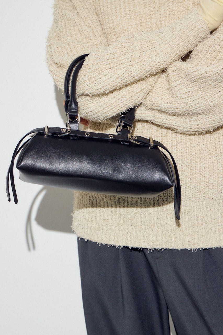 ベルトデザインレクタングルハンドバッグ BLK FREE