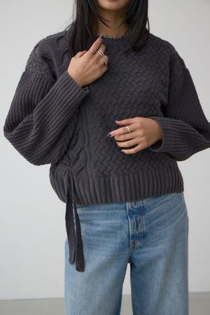 サイドレースアップケーブルニット