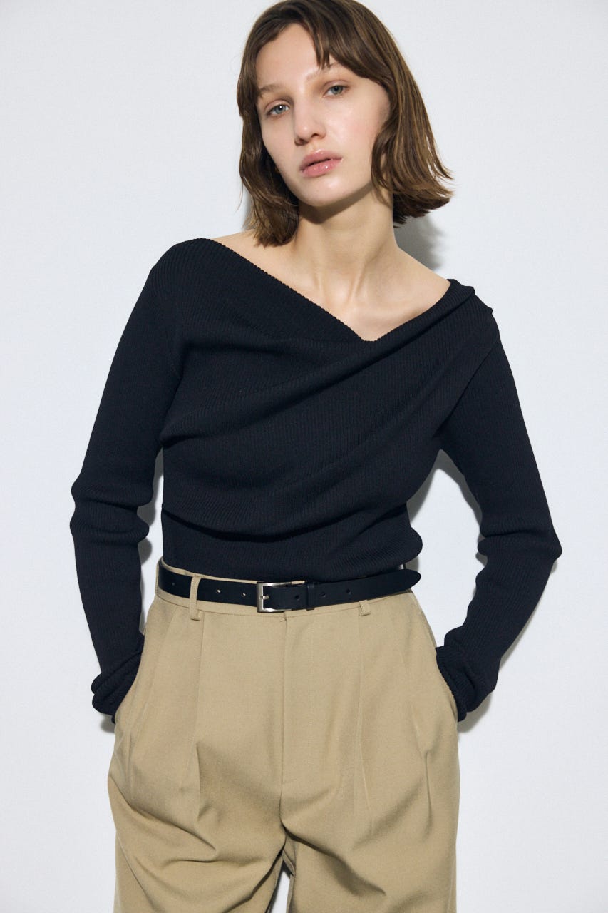 ドレープ長袖ニットトップス BLK FREE