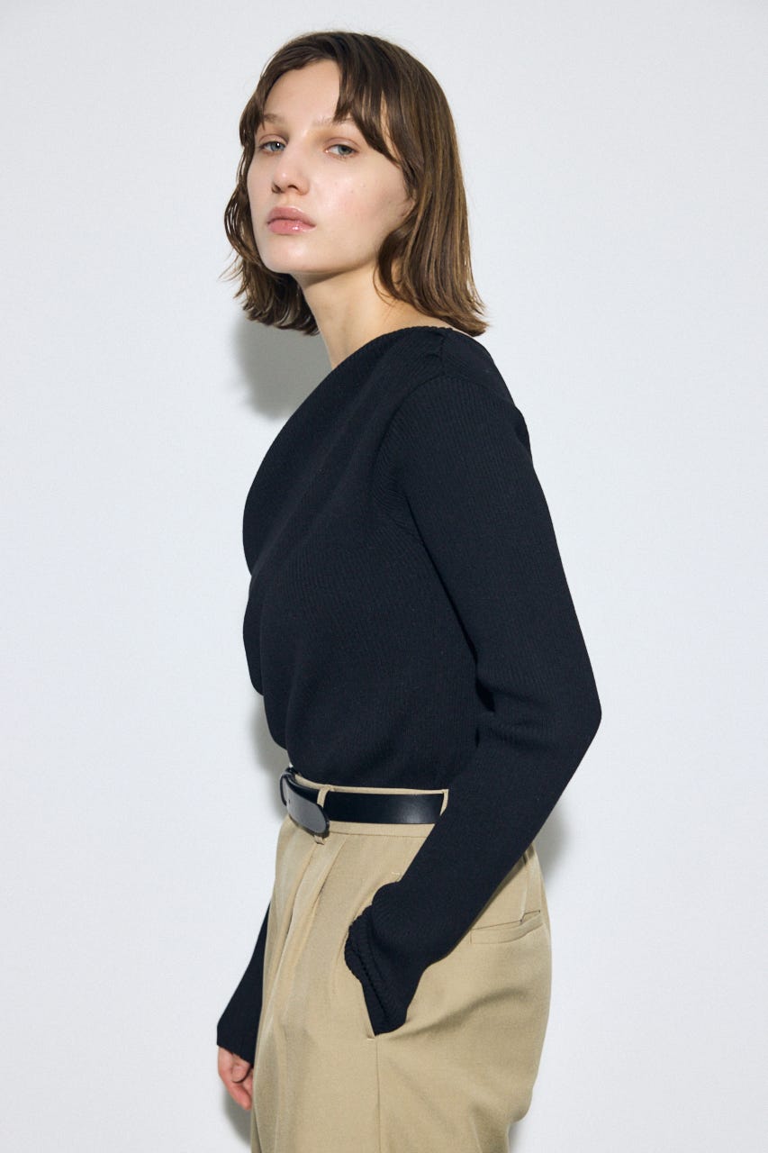 ドレープ長袖ニットトップス BLK FREE