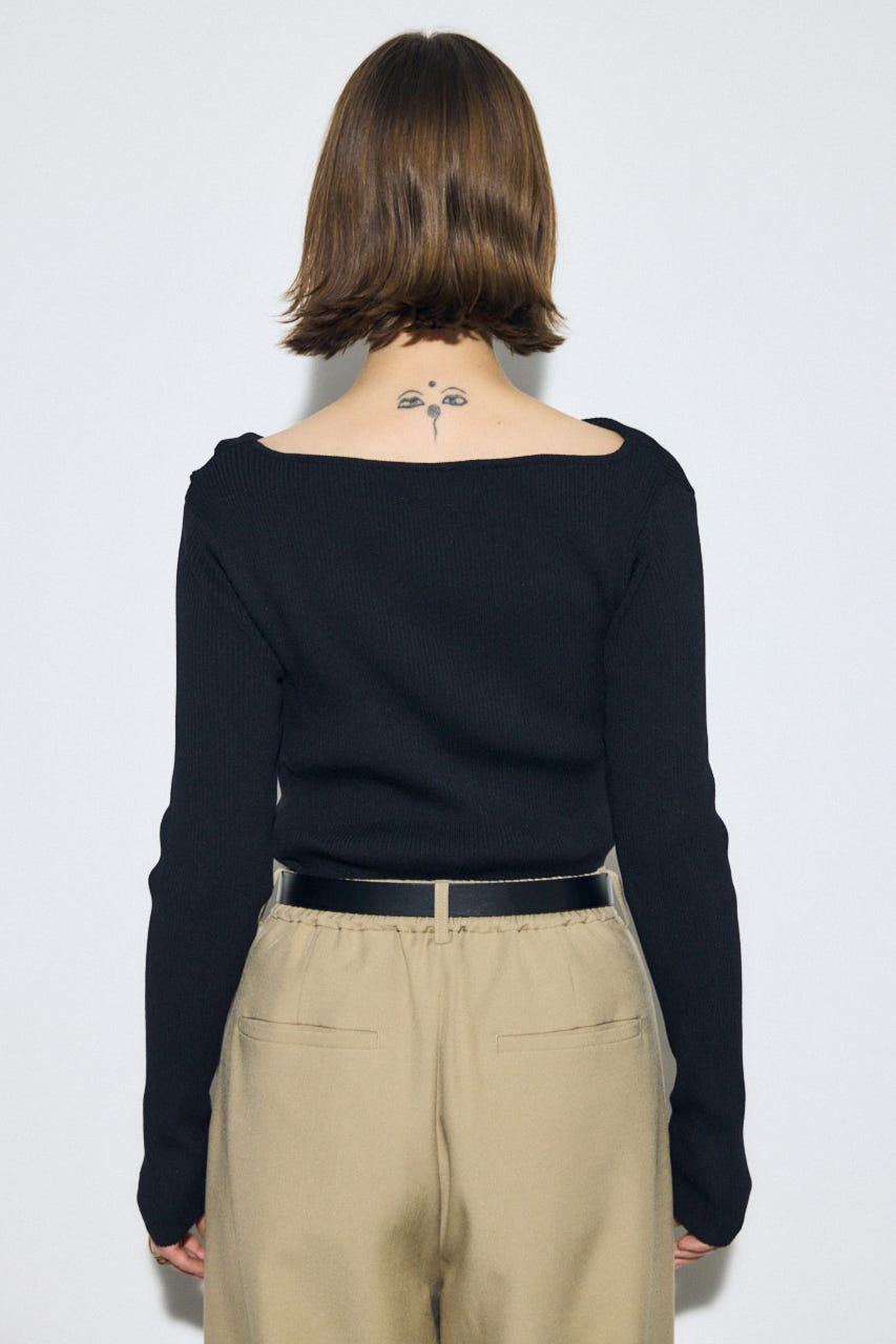 ドレープ長袖ニットトップス BLK FREE