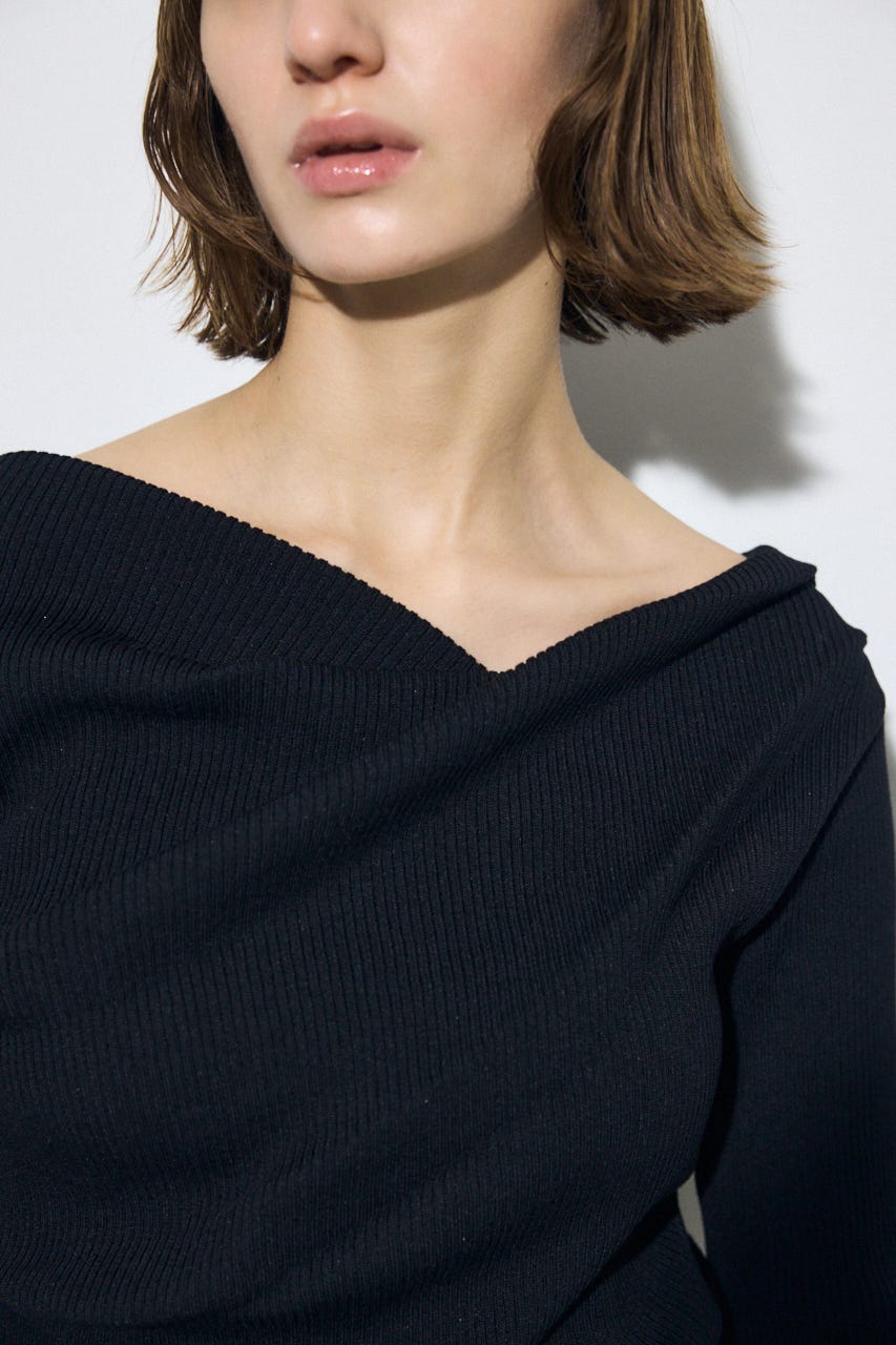 ドレープ長袖ニットトップス BLK FREE