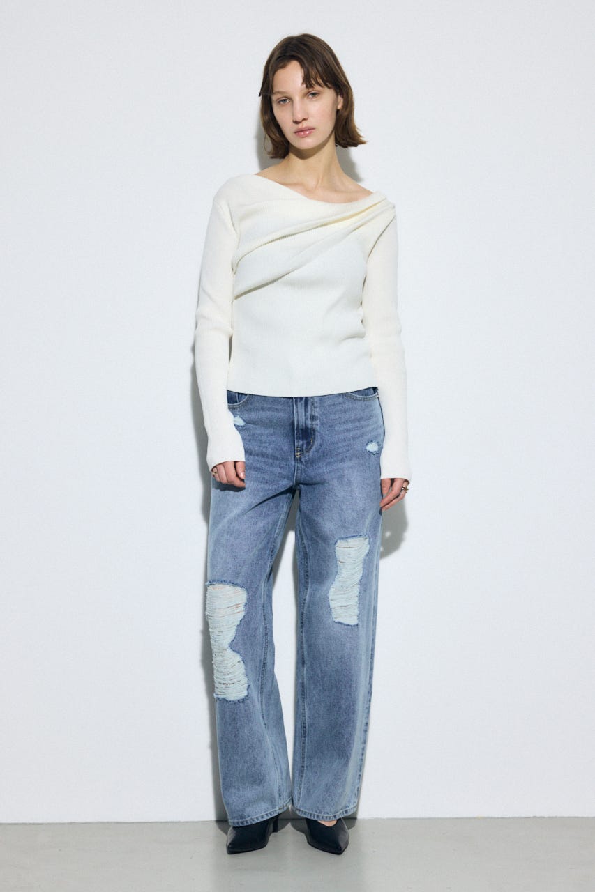 ドレープ長袖ニットトップス IVOY FREE