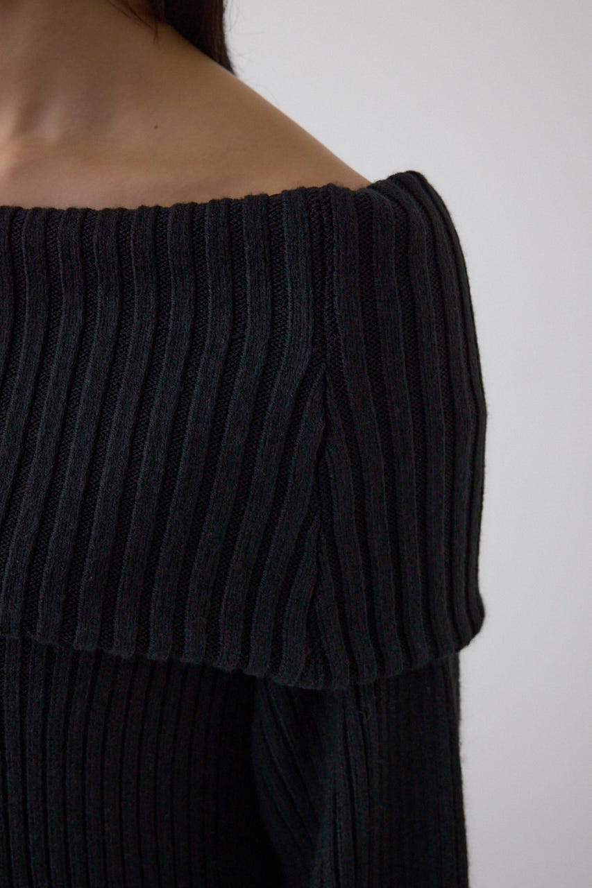 オフショルロングニットワンピース BLK M
