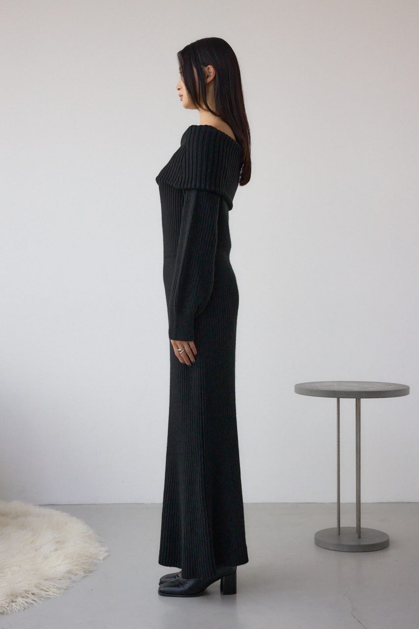 オフショルロングニットワンピース BLK M