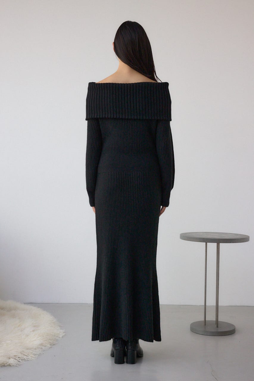 オフショルロングニットワンピース BLK M