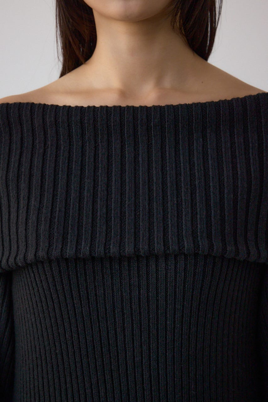 オフショルロングニットワンピース BLK M
