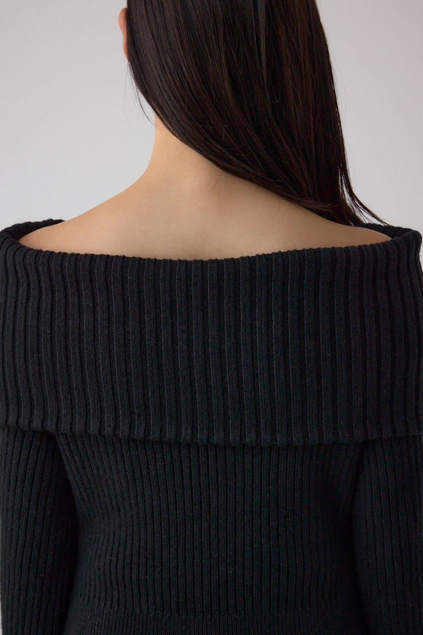 オフショルロングニットワンピース BLK M