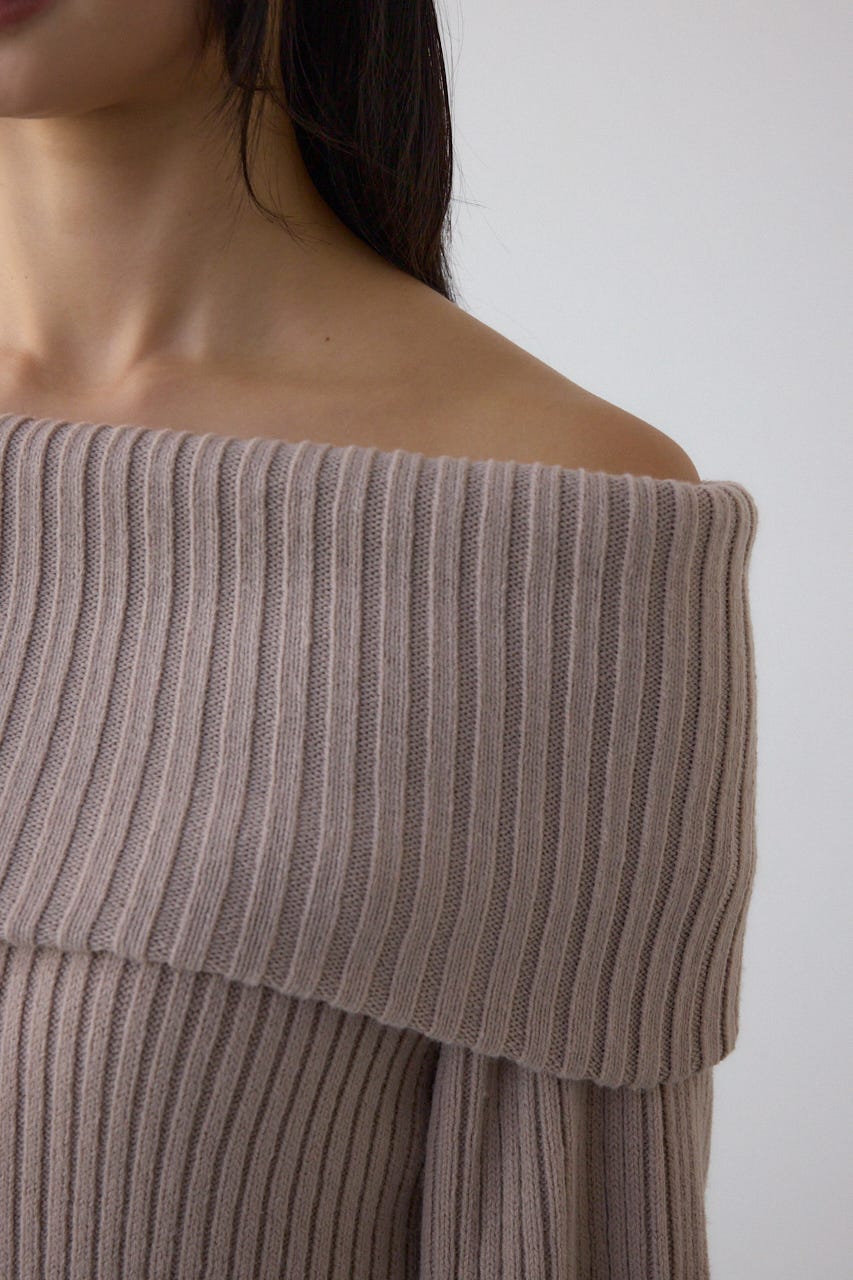 オフショルロングニットワンピース GREIGE S