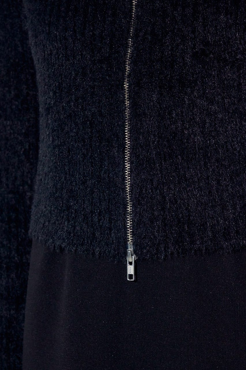 Wジップシャギーカーデセットニットワンピース BLK S