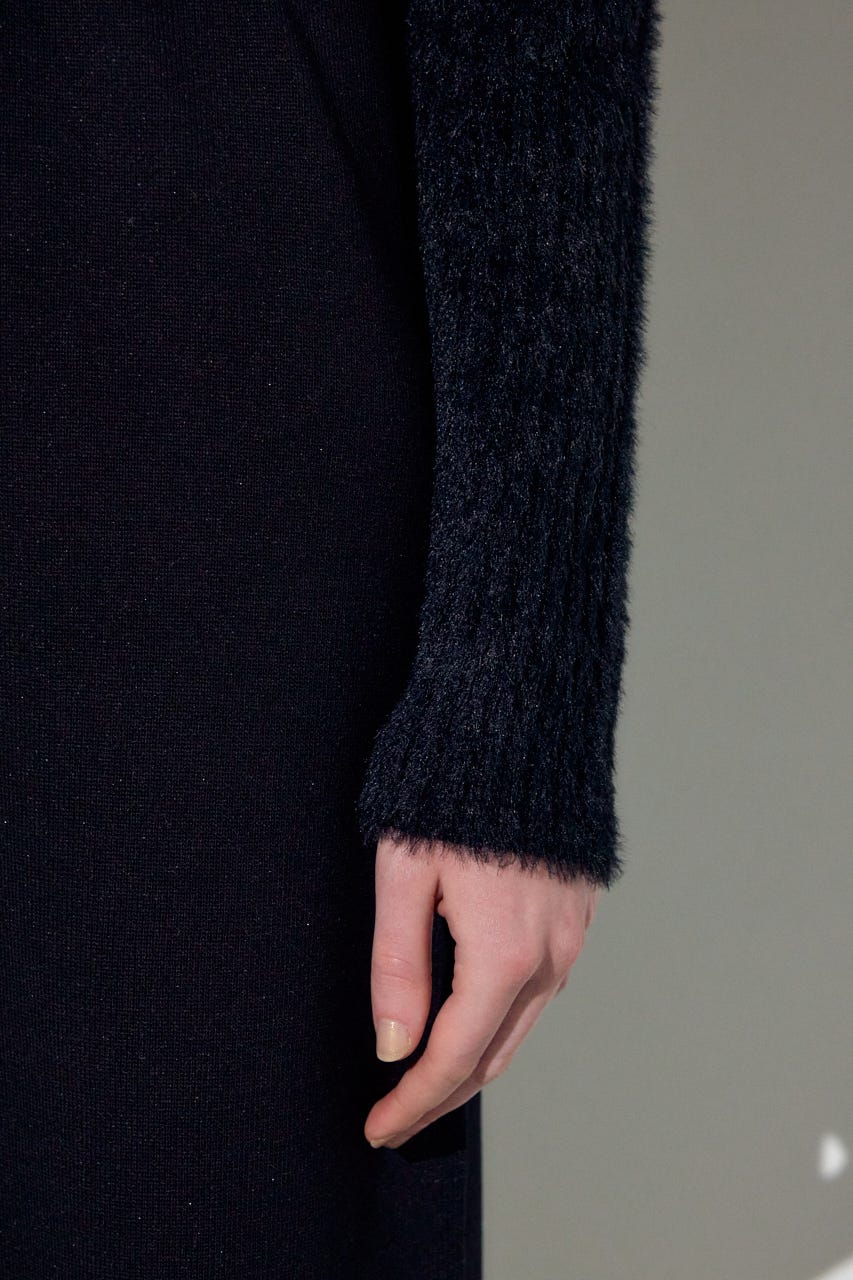 Wジップシャギーカーデセットニットワンピース BLK S