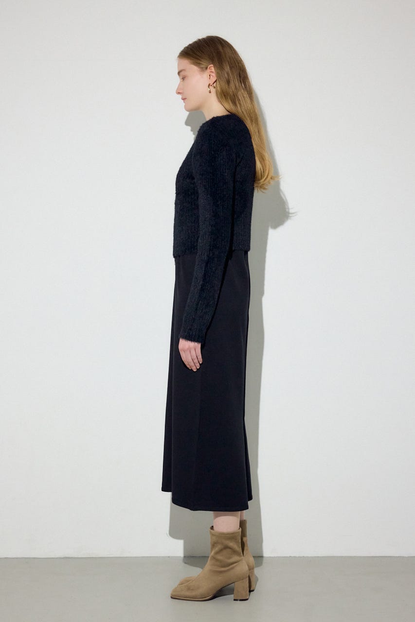 Wジップシャギーカーデセットニットワンピース BLK S