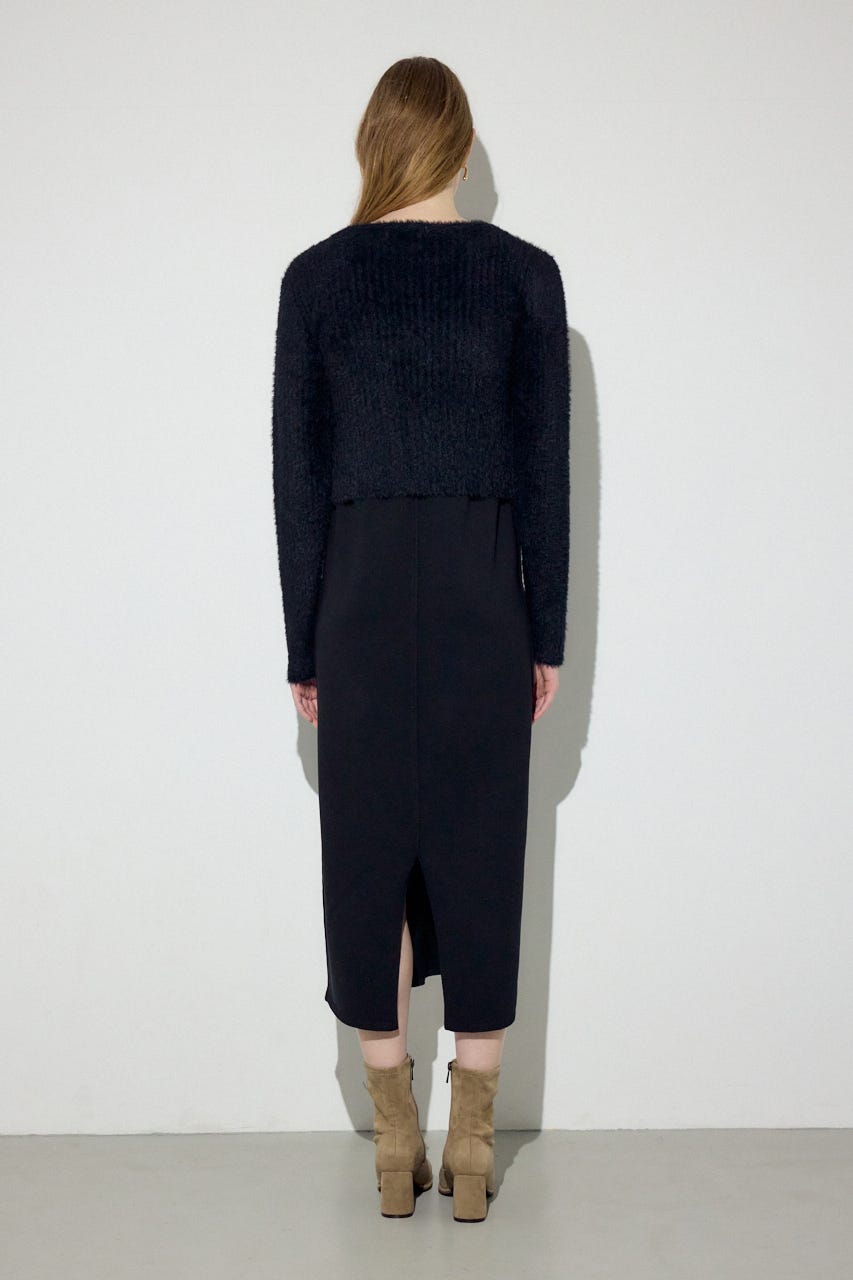 Wジップシャギーカーデセットニットワンピース BLK S