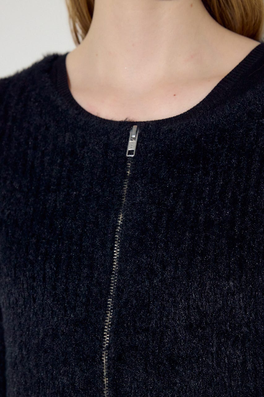 Wジップシャギーカーデセットニットワンピース BLK S