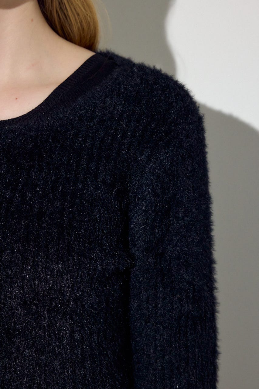 Wジップシャギーカーデセットニットワンピース BLK S