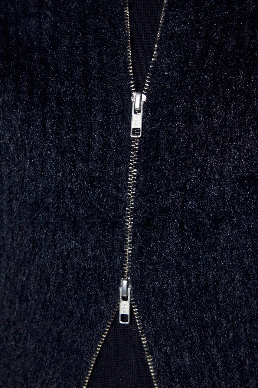 Wジップシャギーカーデセットニットワンピース BLK S