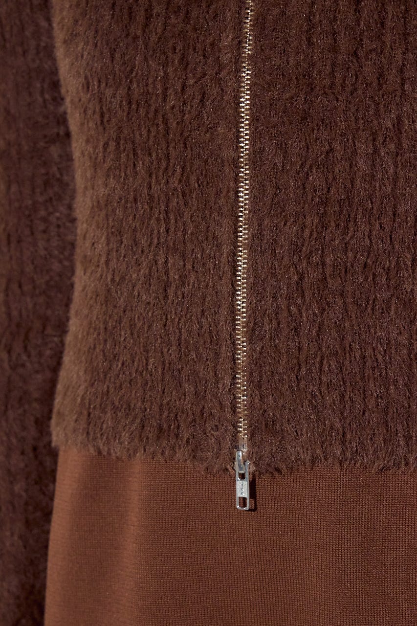 Wジップシャギーカーデセットニットワンピース BRN S