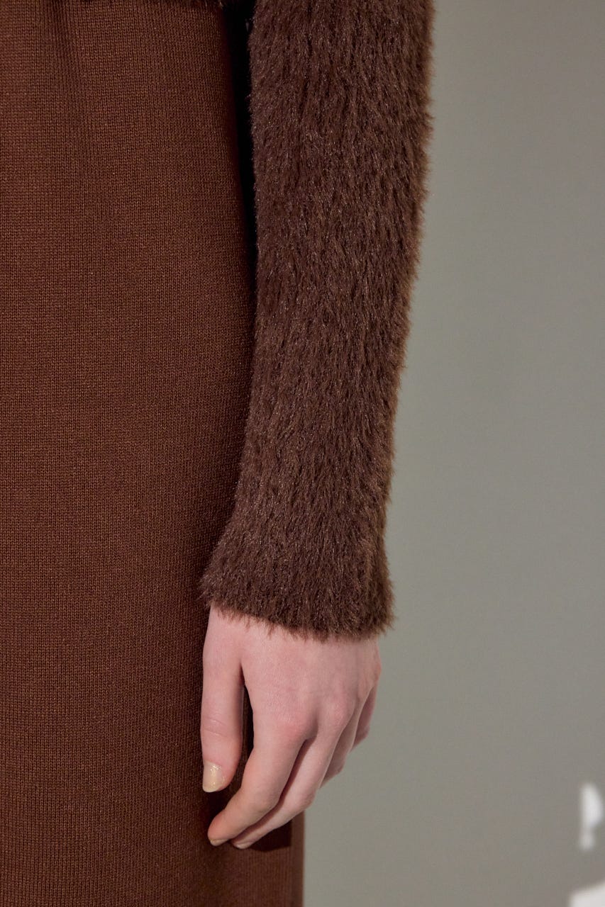 Wジップシャギーカーデセットニットワンピース BRN S