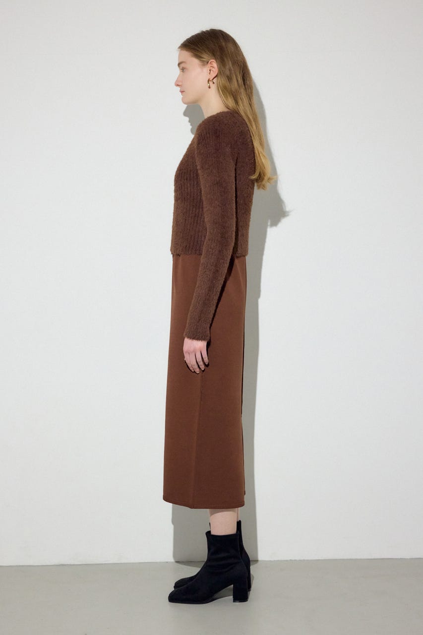 Wジップシャギーカーデセットニットワンピース BRN S