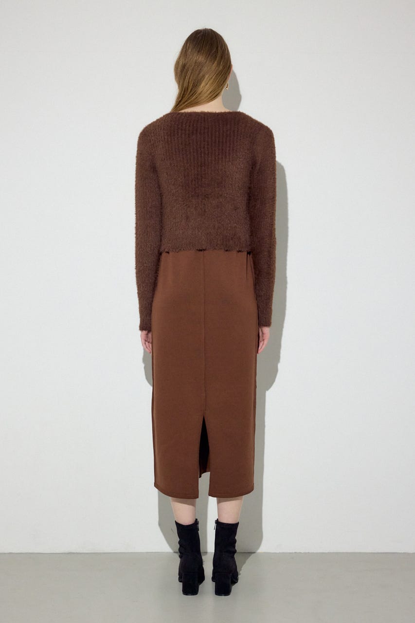 Wジップシャギーカーデセットニットワンピース BRN S