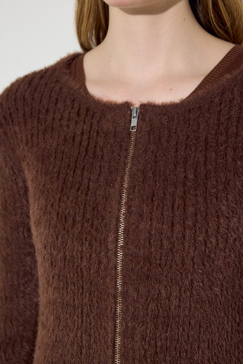 Wジップシャギーカーデセットニットワンピース BRN S