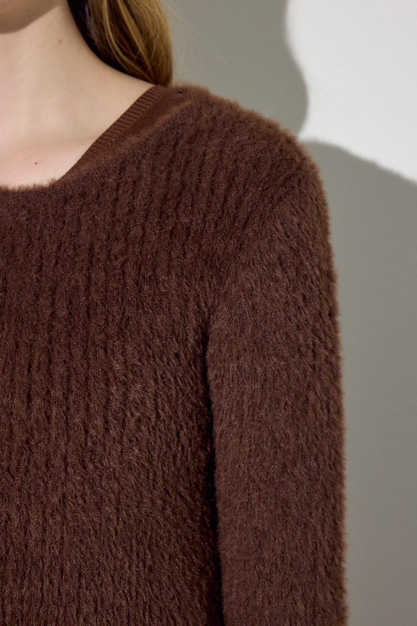 Wジップシャギーカーデセットニットワンピース BRN S