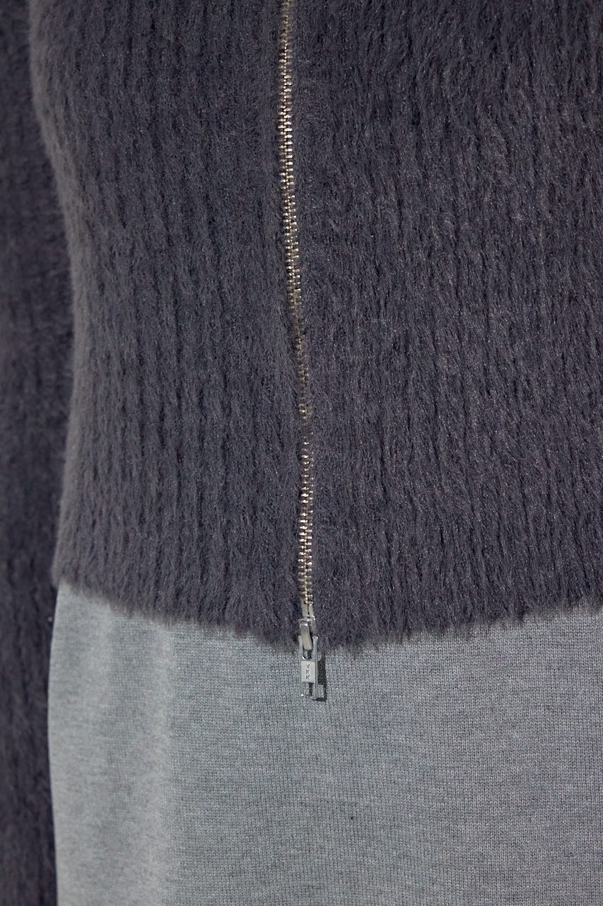 Wジップシャギーカーデセットニットワンピース GRY S