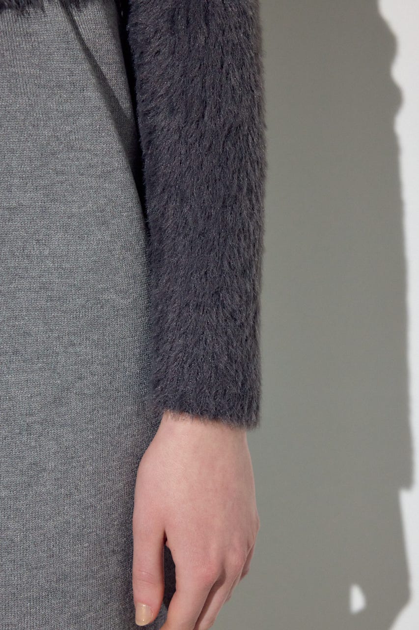 Wジップシャギーカーデセットニットワンピース GRY S