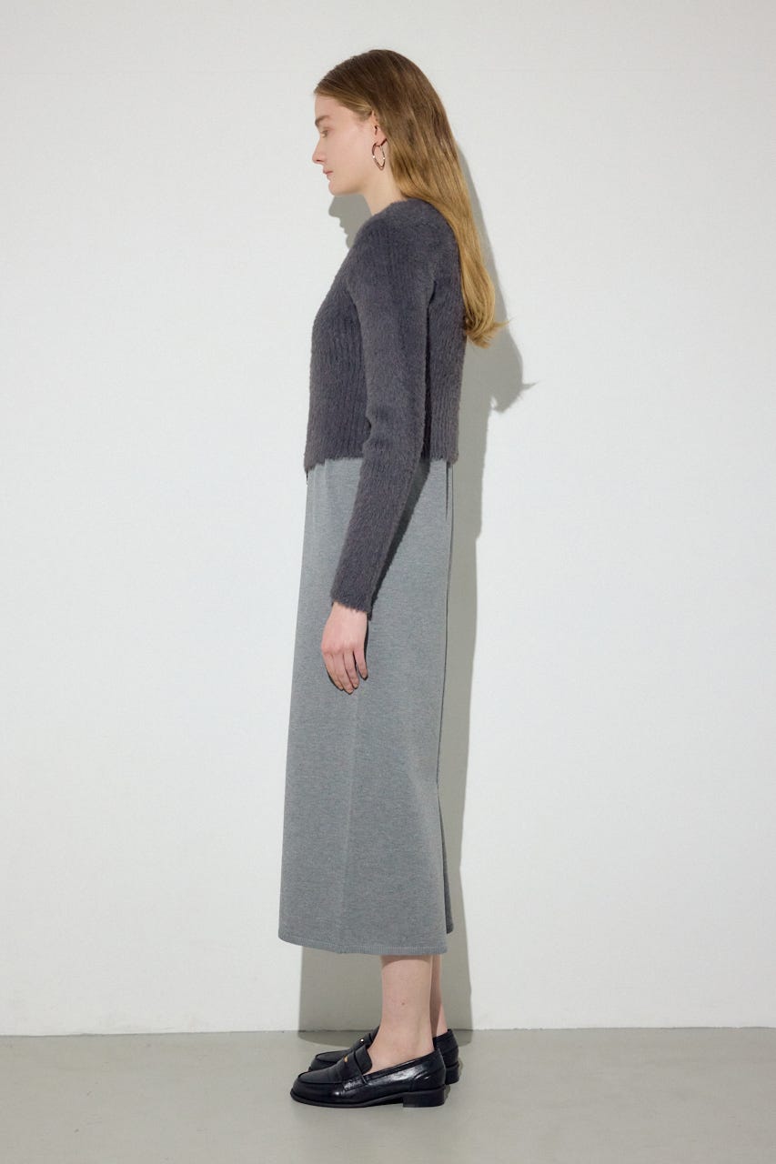 Wジップシャギーカーデセットニットワンピース GRY S