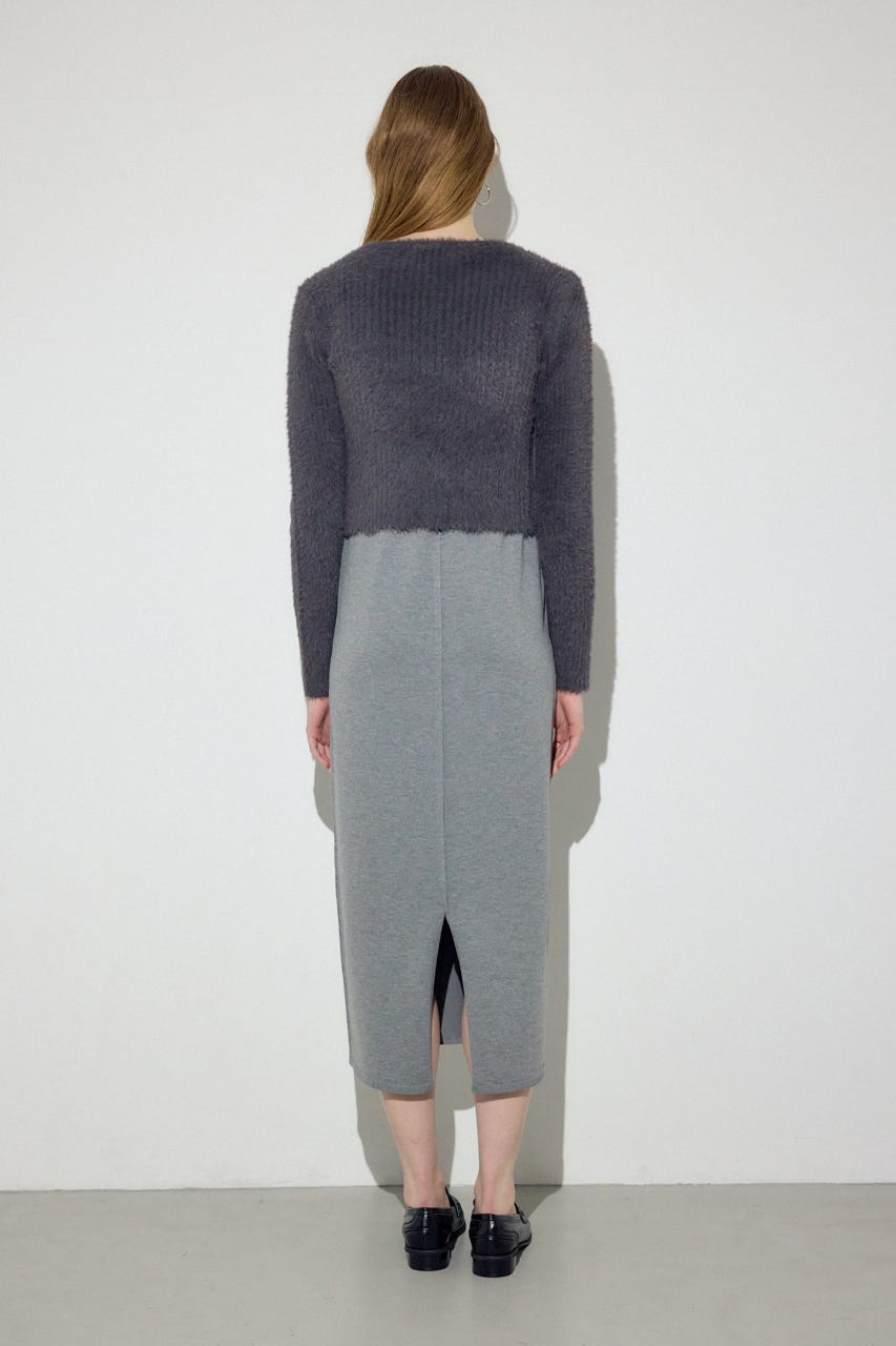 Wジップシャギーカーデセットニットワンピース GRY S