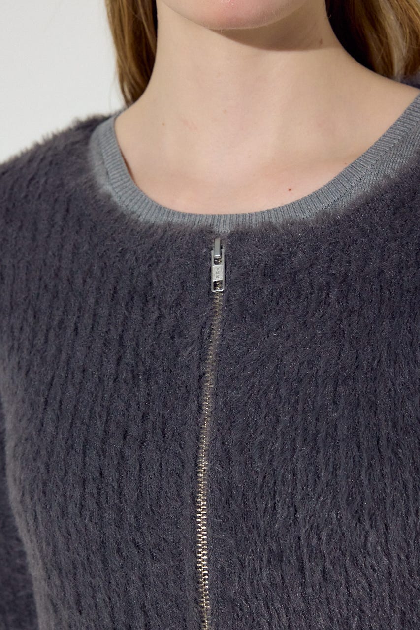 Wジップシャギーカーデセットニットワンピース GRY S