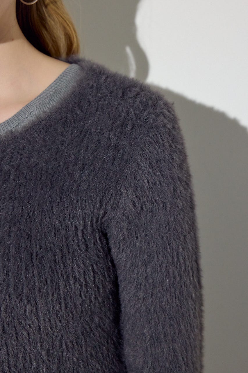 Wジップシャギーカーデセットニットワンピース GRY S