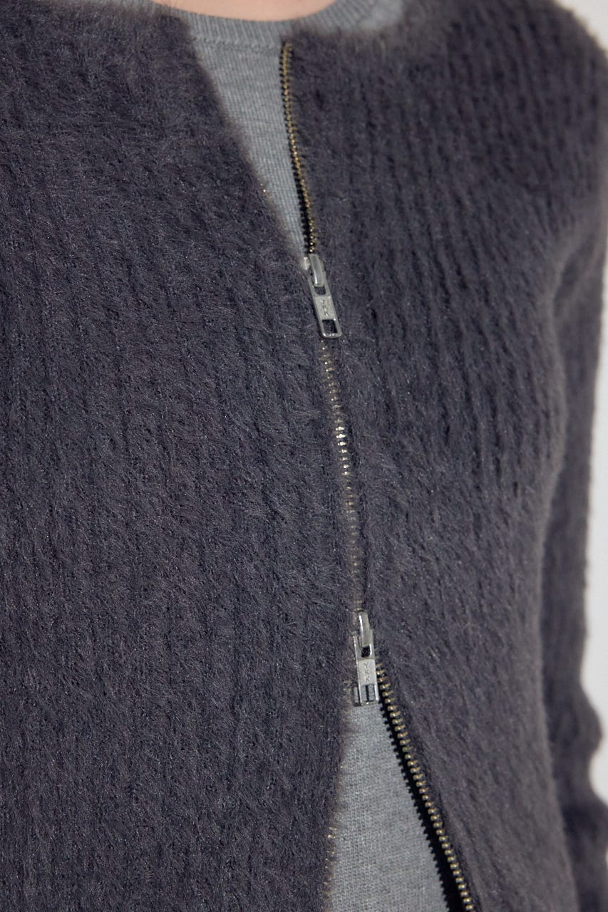 Wジップシャギーカーデセットニットワンピース GRY S