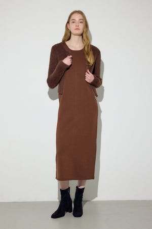 Wジップシャギーカーデセットニットワンピース