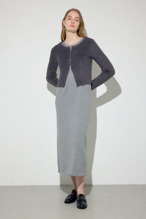 Wジップシャギーカーデセットニットワンピース