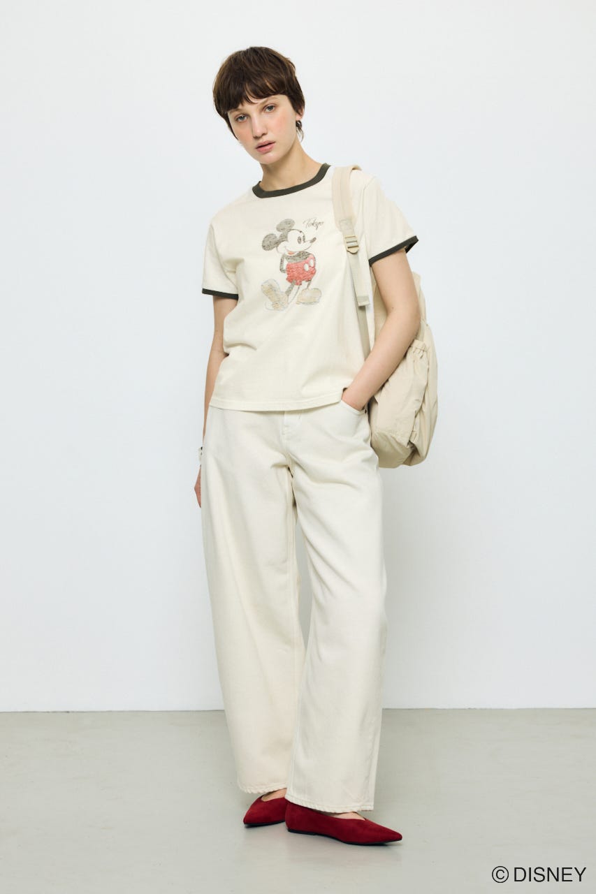 ADプリント半袖リンガーT / MICKEY O/WHT S