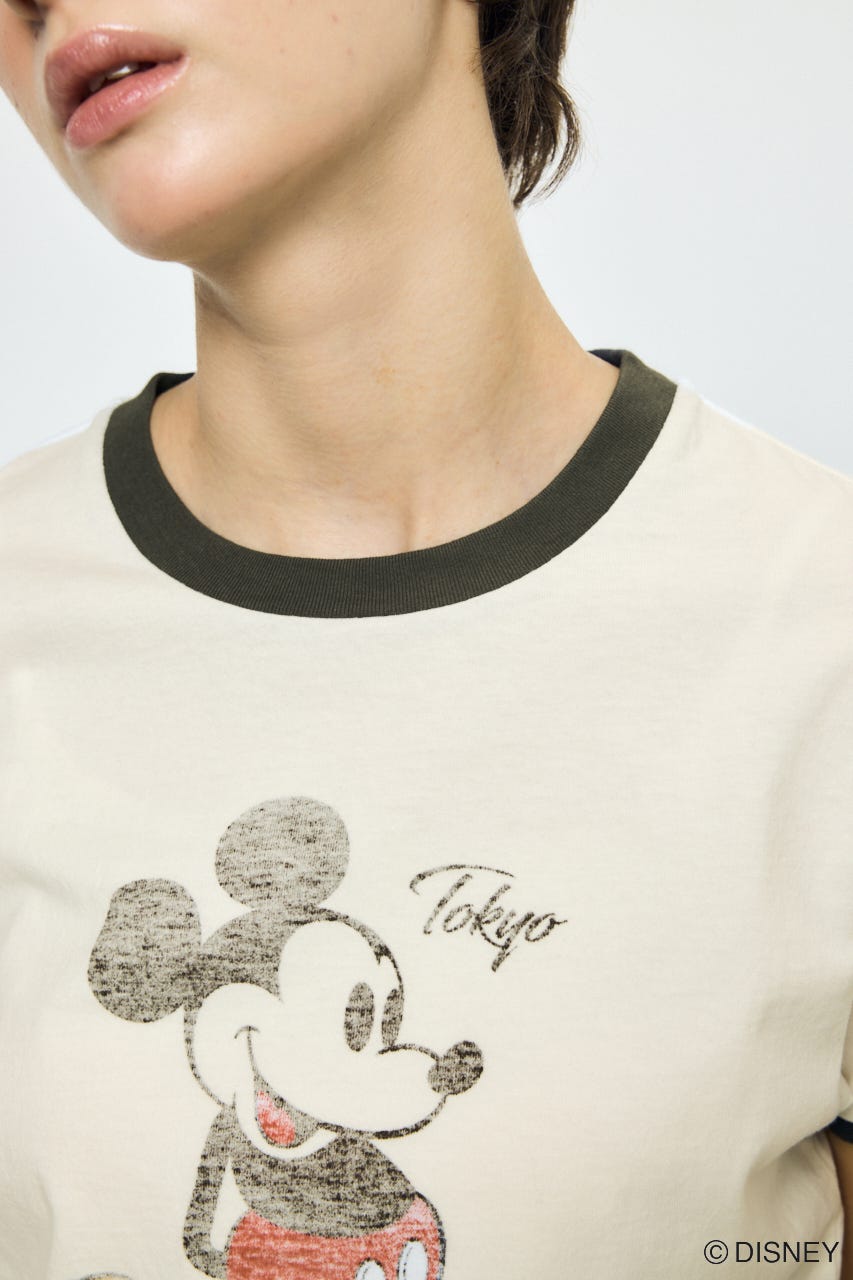 ADプリント半袖リンガーT / MICKEY O/WHT S