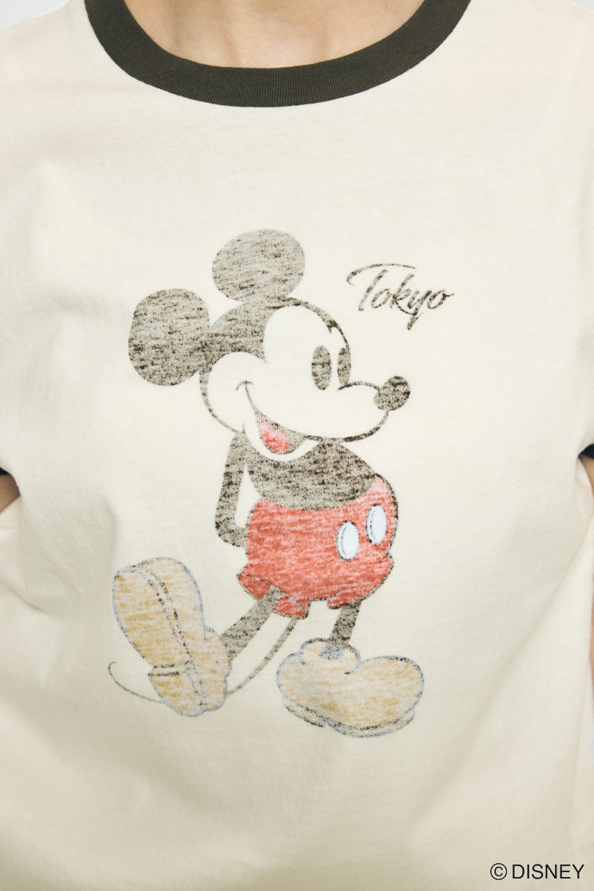 ADプリント半袖リンガーT / MICKEY O/WHT S