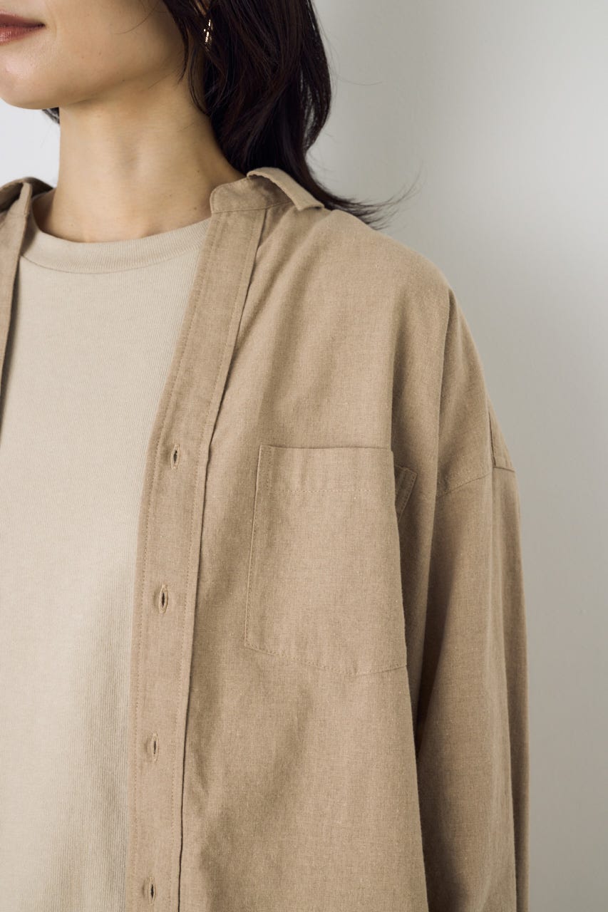 フレンチリネンCOOLMAXアーバンリラックスシャツ BEG M