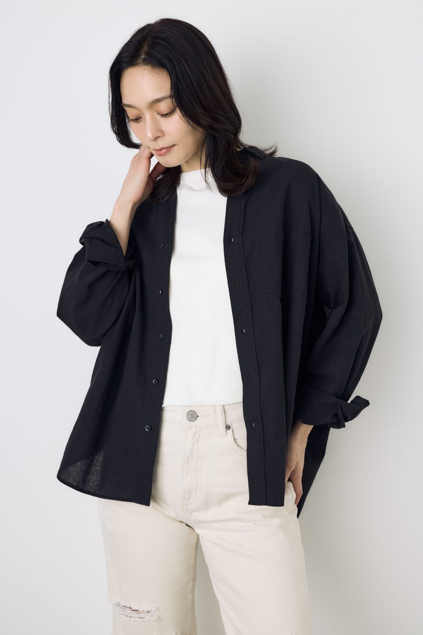 フレンチリネンCOOLMAXアーバンリラックスシャツ BLK S