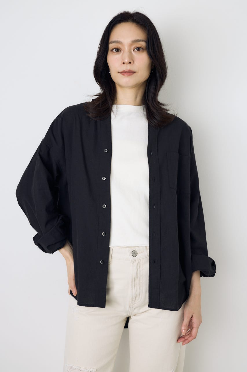 フレンチリネンCOOLMAXアーバンリラックスシャツ BLK S