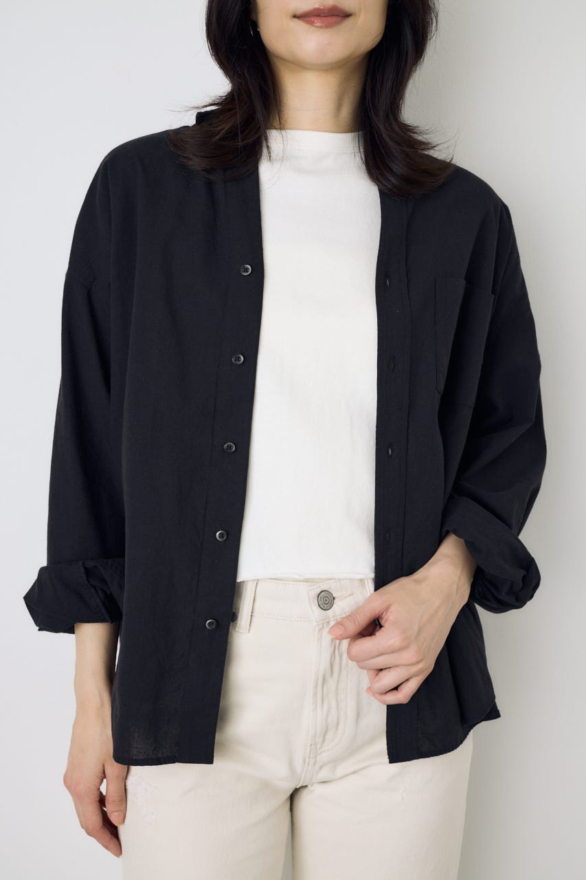フレンチリネンCOOLMAXアーバンリラックスシャツ BLK S