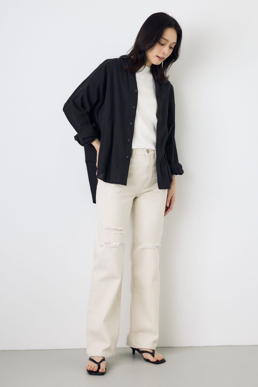 フレンチリネンCOOLMAXアーバンリラックスシャツ BLK S