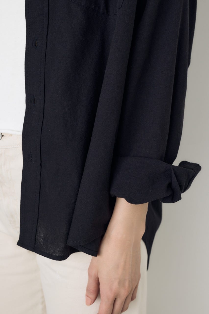 フレンチリネンCOOLMAXアーバンリラックスシャツ BLK S