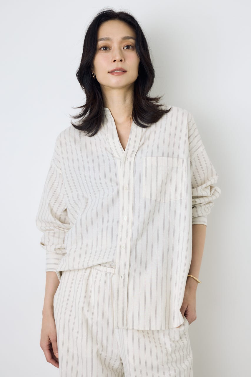フレンチリネンCOOLMAXアーバンリラックスシャツ Stripe M