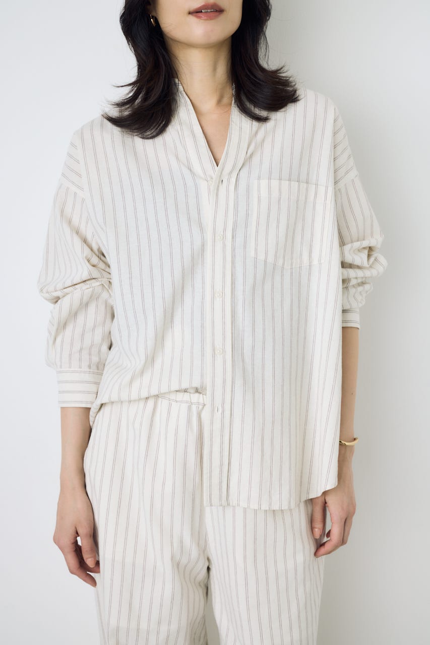 フレンチリネンCOOLMAXアーバンリラックスシャツ Stripe M