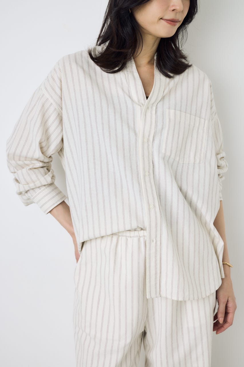 フレンチリネンCOOLMAXアーバンリラックスシャツ Stripe M