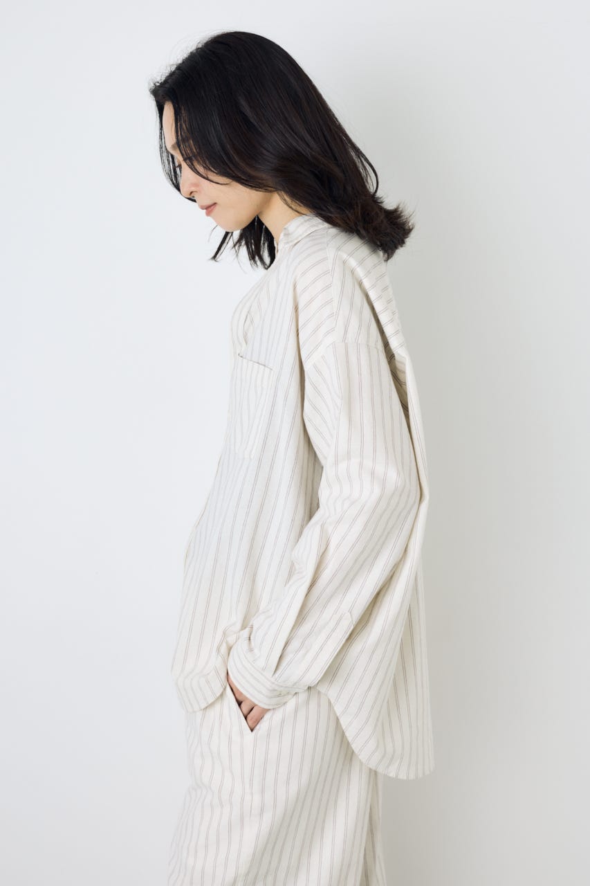 フレンチリネンCOOLMAXアーバンリラックスシャツ Stripe M