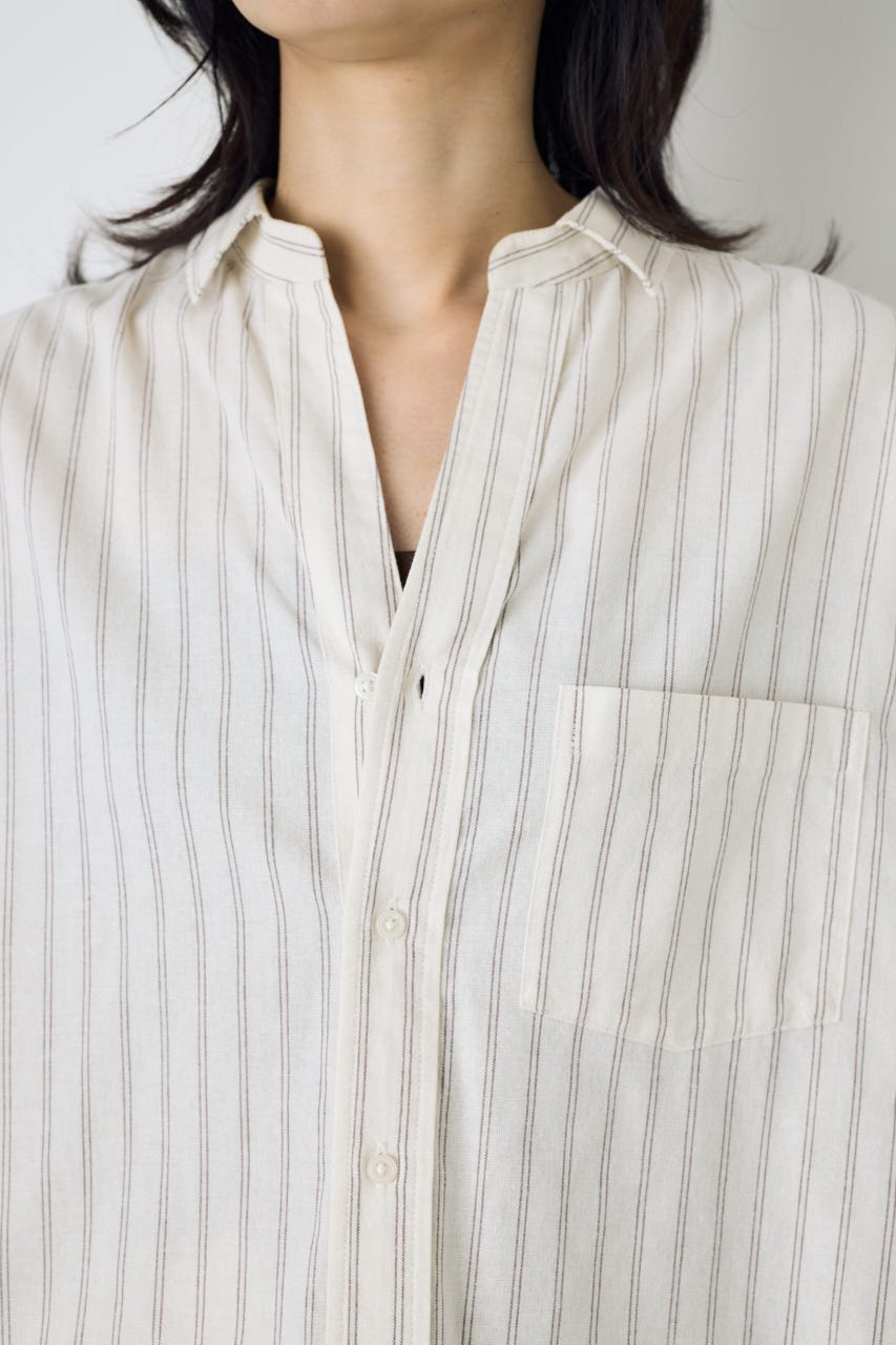 フレンチリネンCOOLMAXアーバンリラックスシャツ Stripe M