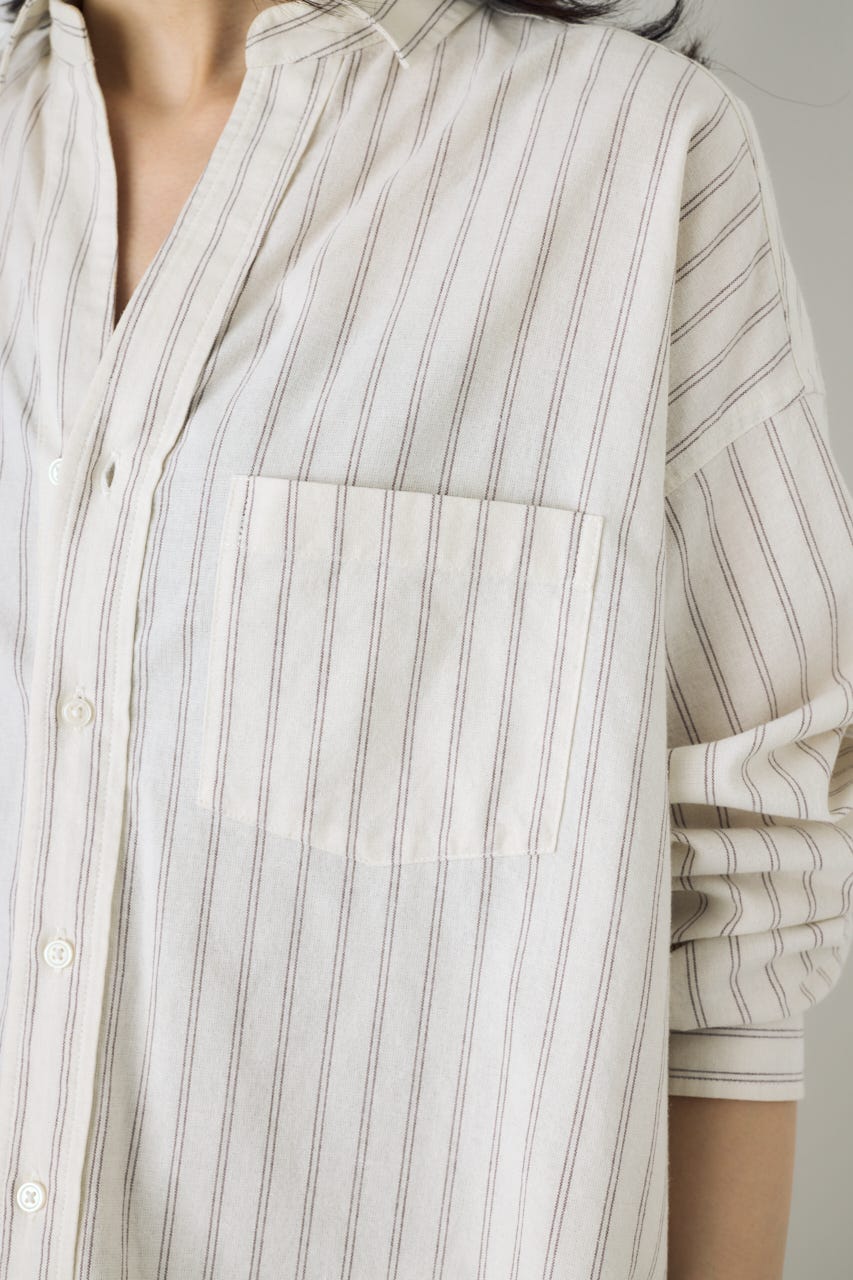 フレンチリネンCOOLMAXアーバンリラックスシャツ Stripe M